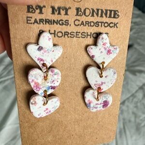 Handcrafted White and Pink Floral Heart Earrings, NWOT
